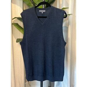 Hart Schaffner Marx Mens Navy Blue Extra Fine Merino Wool V-Neck Sweater Vest L